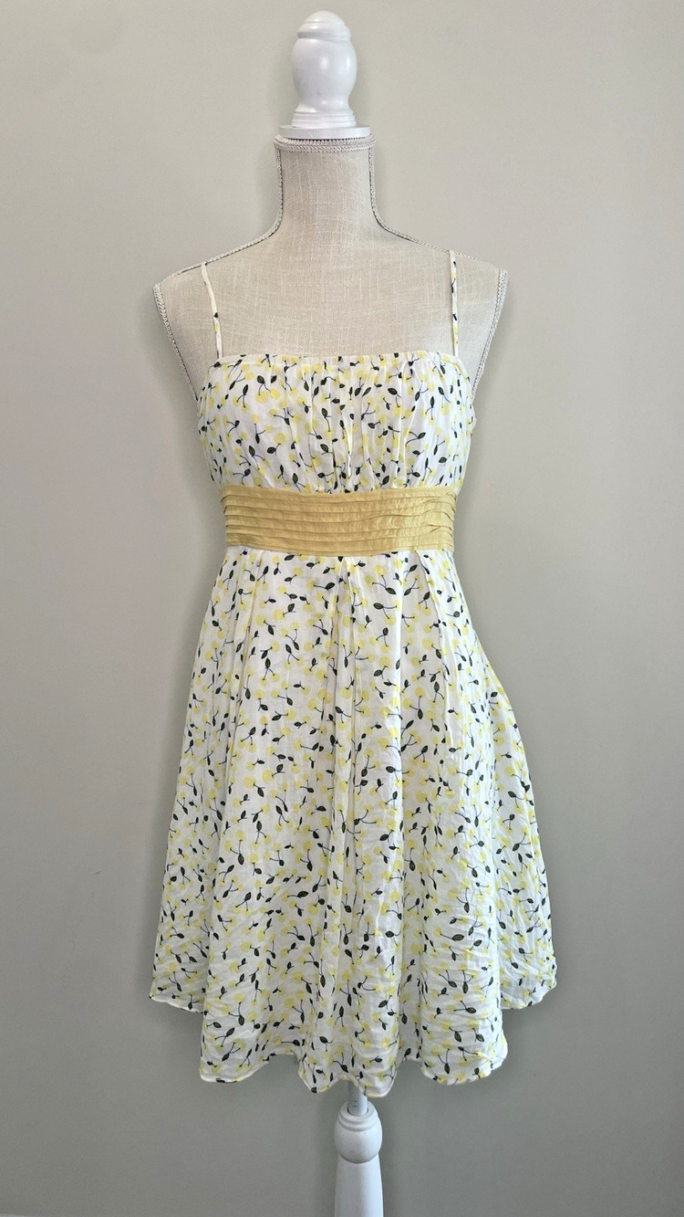 Katia Mini Babydoll Dress Cherry Sundress Y2K Cocktail Prom Yellow Coquette M